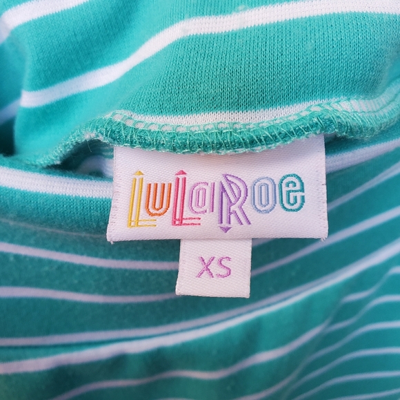 SOLD - LuLaRoe Cassie Pencil Skirt Teal Turquoise Striped Size XS Mint Green - Picture 2 of 5